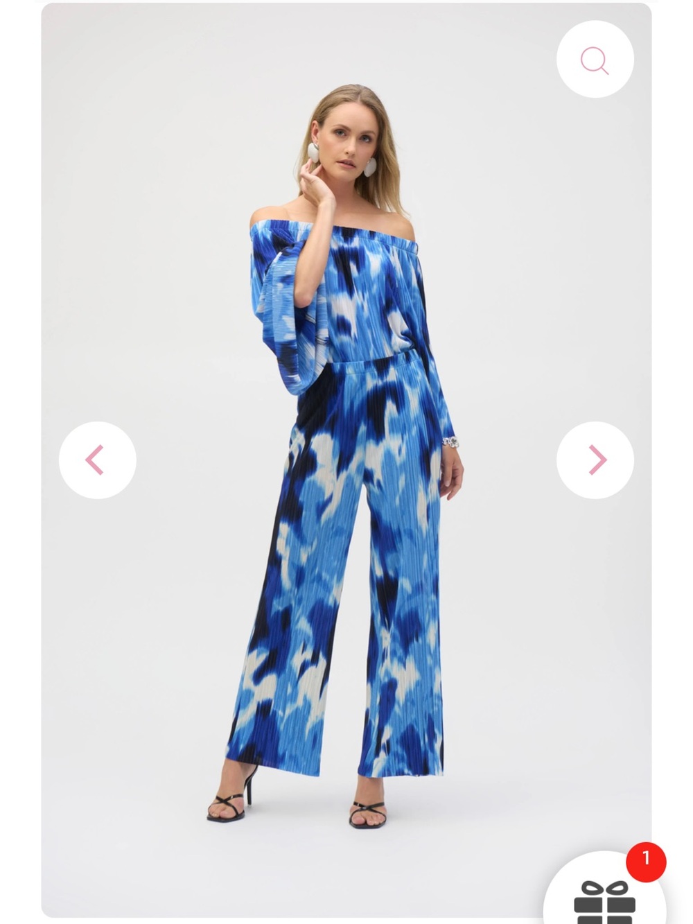 Joseph Ribkoff Blue/White Pleated Tropical print Wide-Leg Pants in Size 8 - Picture 6 of 6
